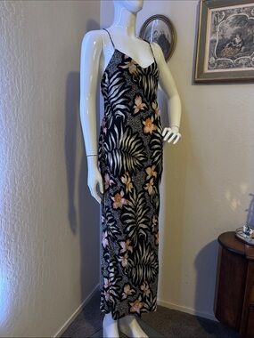 Black Floral Slip Maxi Dress with Pink & Cream Blooms